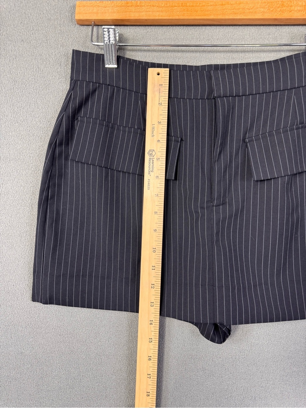 Modern Citizen Black Pinstripe Mini Skirt Skort with Flap Pockets, Medium - Picture 12 of 14